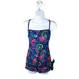 Wenly Zeng Paisley Two Piece Swimsuit with Shorts Blue Sizes Small and XL